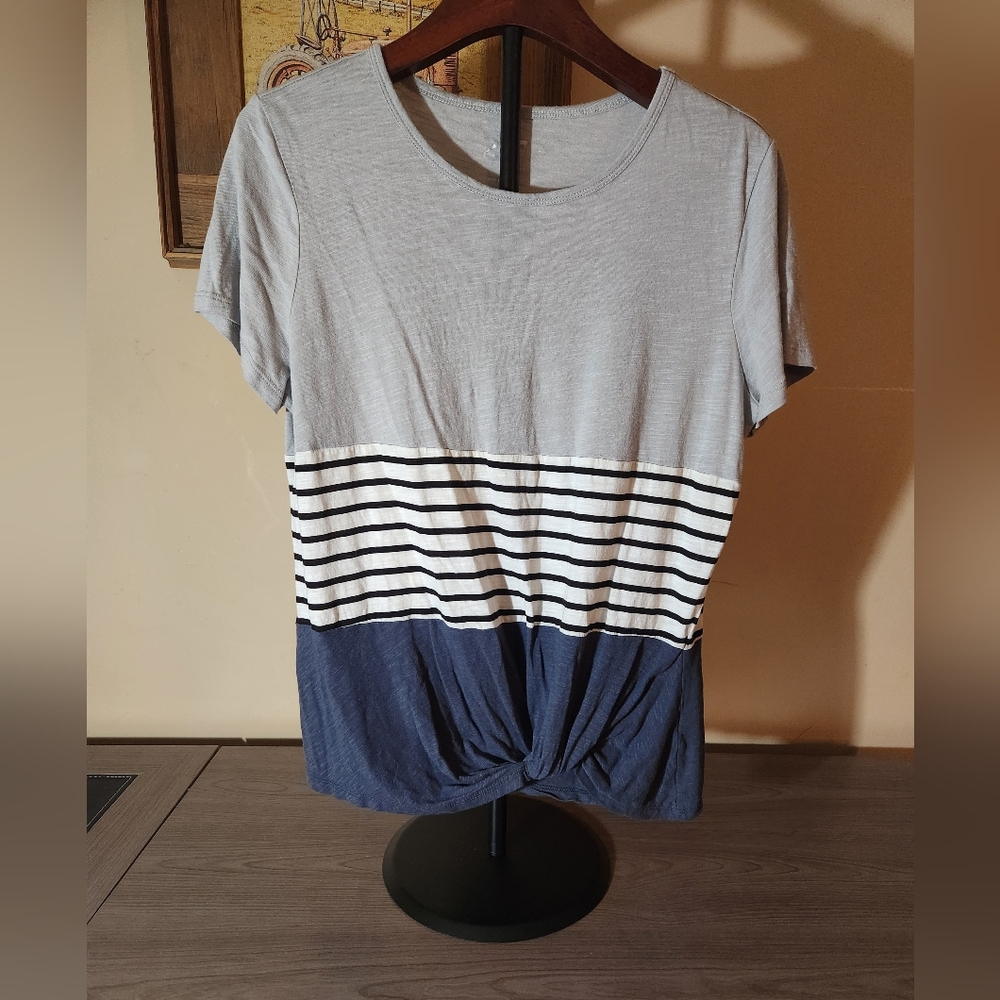 Striped Gray and Blue Dress